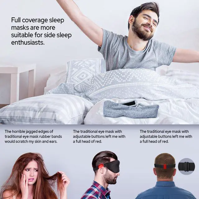 Alt view image 5 of 7 - Cotton Sleep Eye Mask for Men and Women, 100% Blocking Light Sleeping Mask | Soft Zero Pressure Cooling Blackout Eye Masks for Sleep, Eye Covers for Sleeping fits All Heads Adjustable