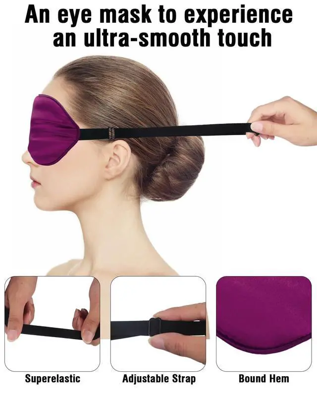 Alt view image 2 of 5 - Silk-Sleep-Mask Eye-Mask Eye-Cover Eyeshade - 100% Silk Soft Adjustable Strip(Black+Dark Blue+Purple)
