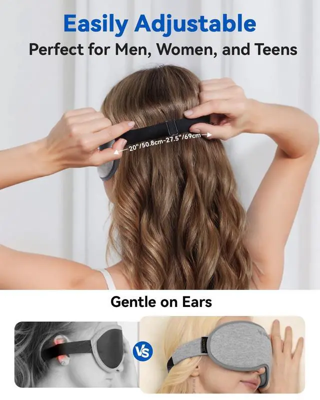 Alt view image 5 of 7 - 3D Blackout Weighted Eye Mask for Sleep, Airplane Travel Essential | Long flights, road trips, gentle weighted comfort, deep cups, lash-friendly, adjustable strap, daytime naps for men & women
