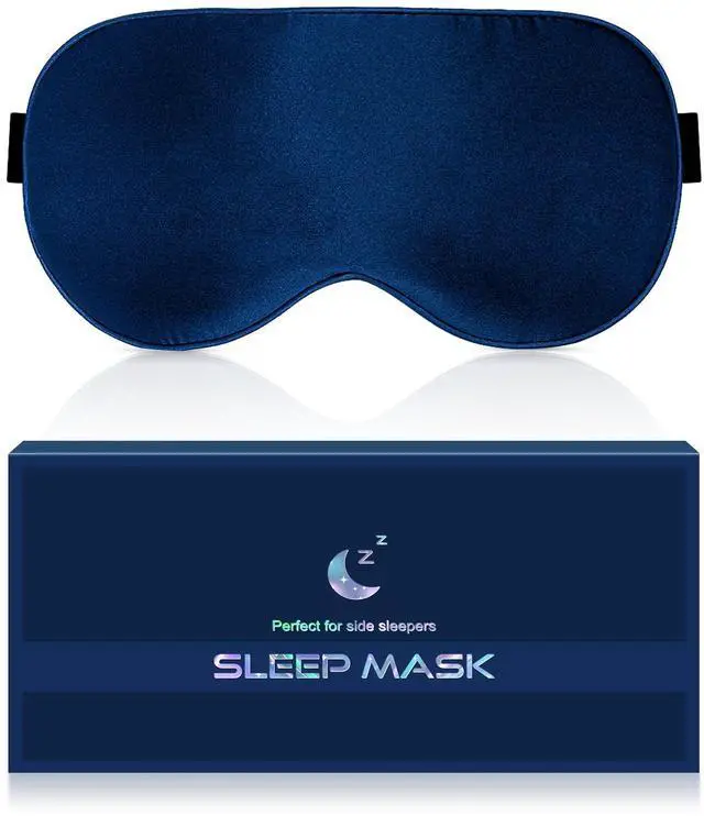 Main image of Silk Eye Mask for Sleeping - Soft Breathable Organic Natural Mulberry Silk Fabric Blackout Sleep Mask with Adjustable Straps No Pressure Eye Mask for Travel Essentials Gifts (Navy Blue)