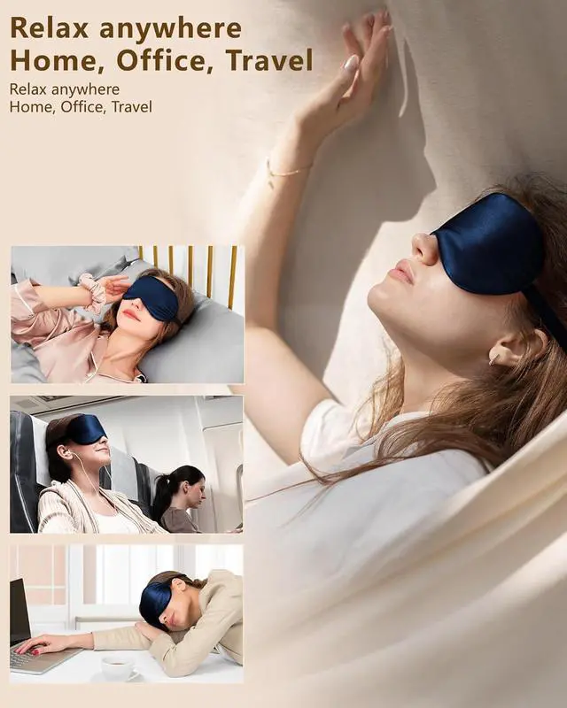 Alt view image 3 of 7 - Silk Eye Mask for Sleeping - Soft Breathable Organic Natural Mulberry Silk Fabric Blackout Sleep Mask with Adjustable Straps No Pressure Eye Mask for Travel Essentials Gifts (Navy Blue)