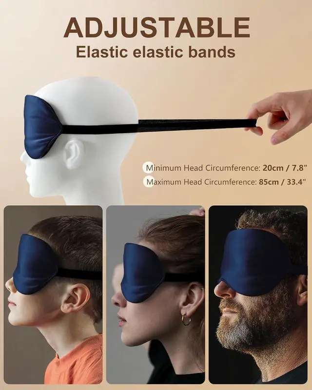 Alt view image 6 of 7 - Silk Eye Mask for Sleeping - Soft Breathable Organic Natural Mulberry Silk Fabric Blackout Sleep Mask with Adjustable Straps No Pressure Eye Mask for Travel Essentials Gifts (Navy Blue)