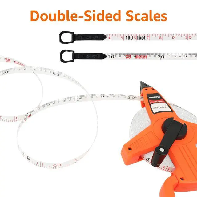 Alt view image 3 of 5 - Open Reel Fiberglass Measuring Tape, Versatile, Reliable, Shock-Absorbing Handle, Inch/Metric Scale, Impact Resistant Shell, 100-feet (30-Meters) by 1/2-Inch, Orange