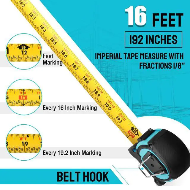 Alt view image 2 of 7 - 16FT Magnetic Double-Sided Tape Measure, Easy Read Measuring Tape | 2 Pack Retractable Measurement Tape with Fractions 1/8, Magnetic Hook and Shock Absorbent Case for Construction, Carpenter