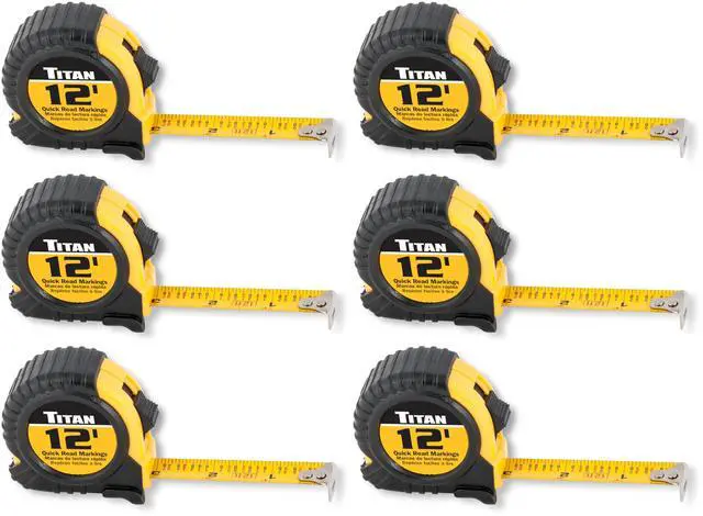 Main image of 10912 Tape Measure with Easy-Read Standard Markings and Durable Case, 6-Piece Set, 12-Foot