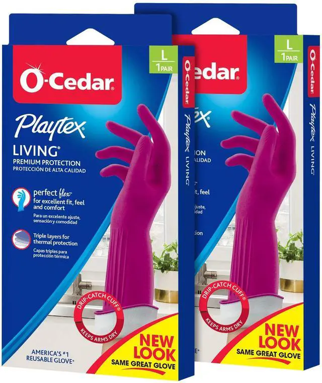 Main image of Living Reuseable Rubber Cleaning Gloves, Premium Protection (Large, Pairs - 2) Color may vary