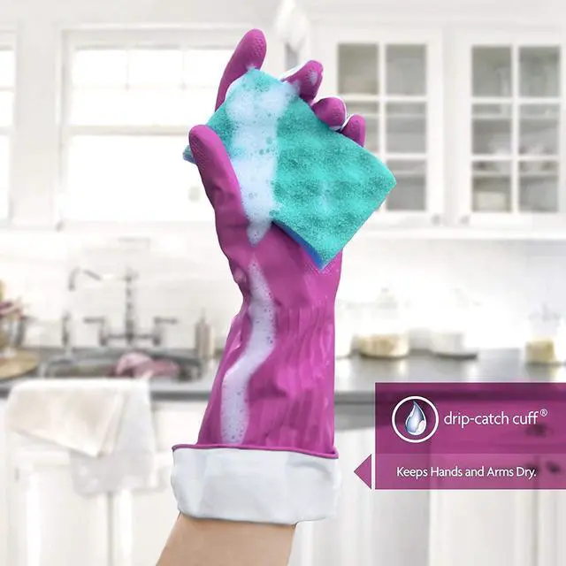 Alt view image 3 of 7 - Living Reuseable Rubber Cleaning Gloves, Premium Protection (Large, Pairs - 2) Color may vary