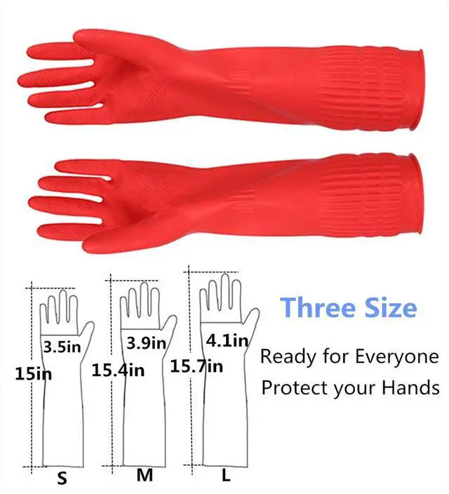 Alt view image 2 of 7 - Rubber Cleaning Gloves Kitchen Dishwashing Glove 2-Pairs And Cleaning Cloth 2-Pack,Waterproof Reuseable.(Small)