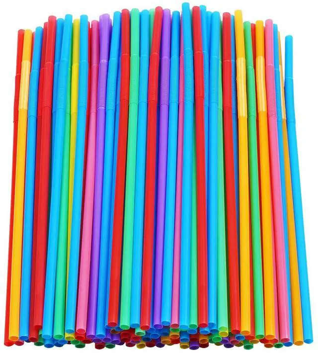 Main image of 200 Pcs Colorful Plastic Long Flexible Straws | 0.23" Diameter x 10.2" Long, Bendable, For Parties, Daily Use