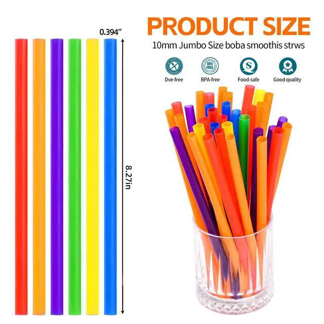 Alt view image 2 of 7 - 100PCS Jumbo Smoothie Straws | (0.4" Diameter X8.3"Long) Colorful Disposable Plastic Large Wide-mouthed Straw
