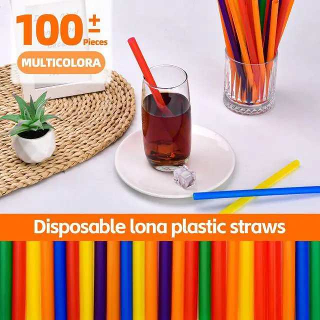 Alt view image 3 of 7 - 100PCS Jumbo Smoothie Straws | (0.4" Diameter X8.3"Long) Colorful Disposable Plastic Large Wide-mouthed Straw