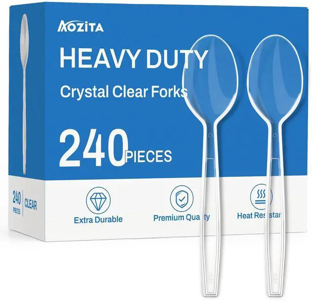 Main image of 240 Count Extra Heavy Duty Clear Plastic Spoons, Solid and Durable Premium Disposable Spoons - BPA-Free & Heat Resistant Plastic Cutlery Utensils for Parties, Events and Everyday Use