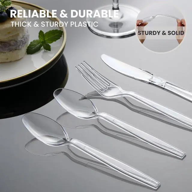 Alt view image 4 of 7 - 240 Count Extra Heavy Duty Clear Plastic Spoons, Solid and Durable Premium Disposable Spoons - BPA-Free & Heat Resistant Plastic Cutlery Utensils for Parties, Events and Everyday Use