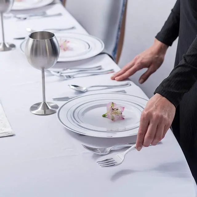 Alt view image 2 of 7 - 125 Disposable Heavy Duty Plastic Spoons, Fancy Plastic Silverware Looks Like Real Cutlery - Utensils Perfect for Catering Events, Restaurants, Parties and Weddings (Silver)