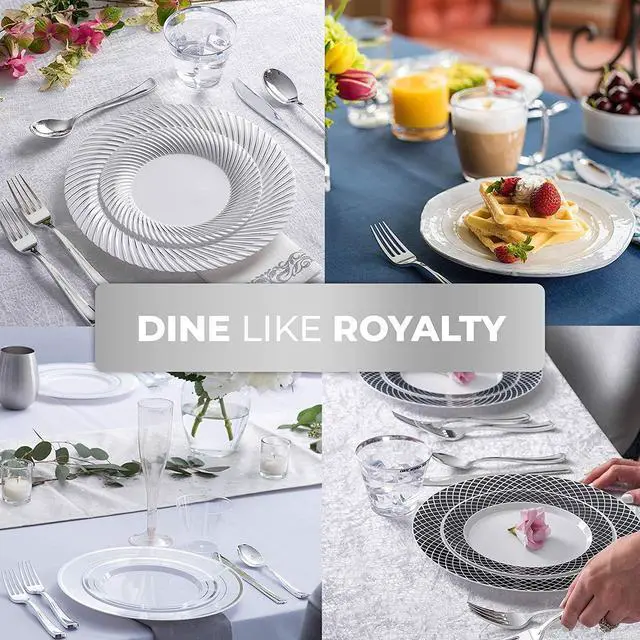 Alt view image 3 of 7 - 125 Disposable Heavy Duty Plastic Spoons, Fancy Plastic Silverware Looks Like Real Cutlery - Utensils Perfect for Catering Events, Restaurants, Parties and Weddings (Silver)