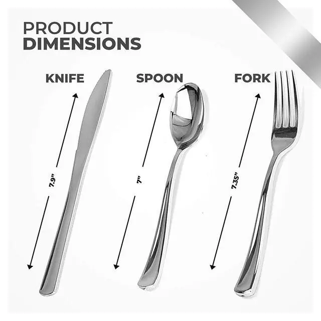 Alt view image 5 of 7 - 125 Disposable Heavy Duty Plastic Spoons, Fancy Plastic Silverware Looks Like Real Cutlery - Utensils Perfect for Catering Events, Restaurants, Parties and Weddings (Silver)