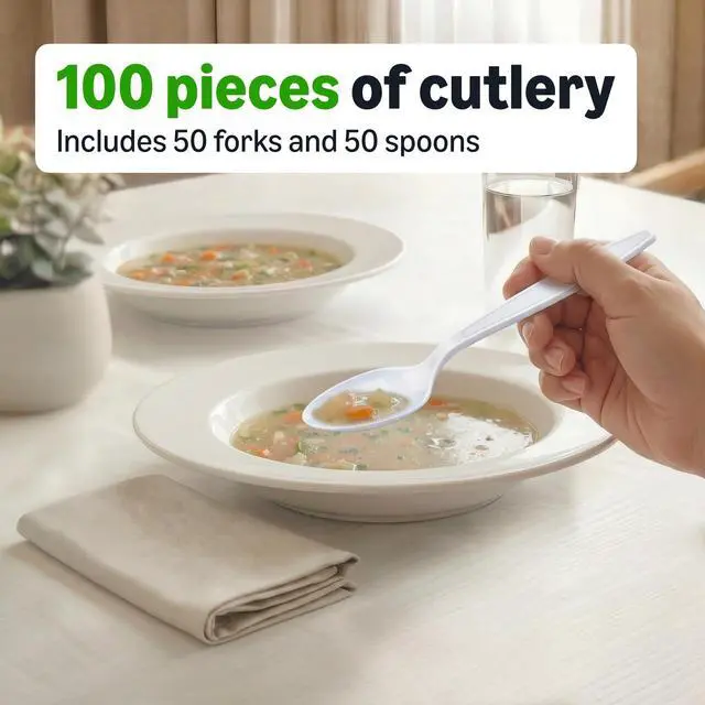 Alt view image 4 of 5 - Disposable Everyday White Forks & Spoons, 100 Count