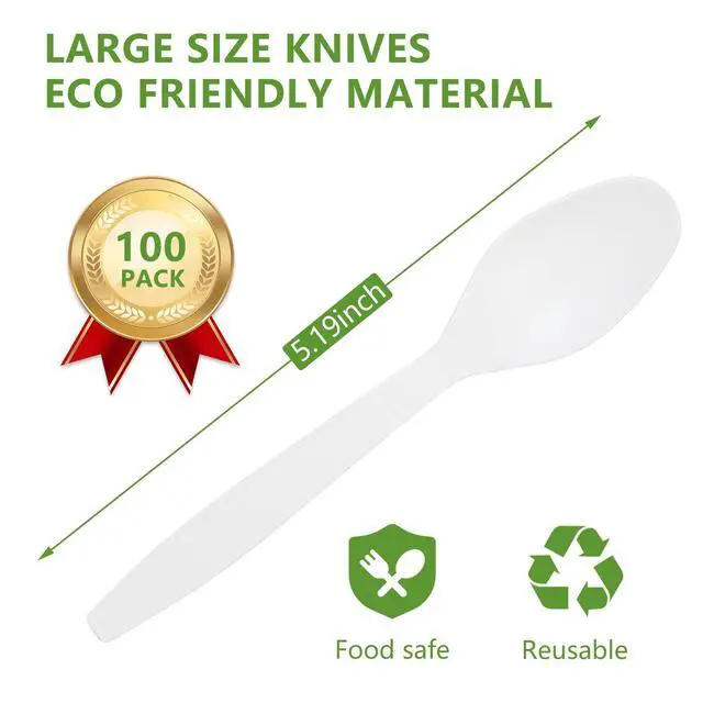 Alt view image 3 of 6 - Compostable Spoon,100 Biodegradable Silverware for Party,Large Disposable Utensils Eco Friendly Durable and Heat Resistant,Alternative to Plastic Spoon