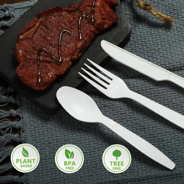 Alt view image 6 of 6 - Compostable Spoon,100 Biodegradable Silverware for Party,Large Disposable Utensils Eco Friendly Durable and Heat Resistant,Alternative to Plastic Spoon