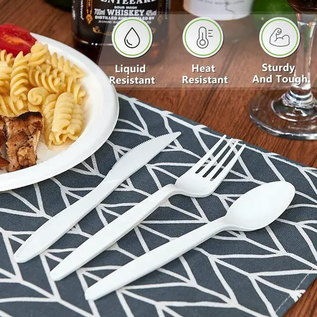 Alt view image 5 of 6 - Compostable Spoon,100 Biodegradable Silverware for Party,Large Disposable Utensils Eco Friendly Durable and Heat Resistant,Alternative to Plastic Spoon