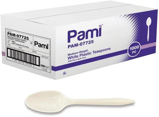 Main image of Medium Weight Disposable Plastic Teaspoons,White,Bulk Pack,1000 Count