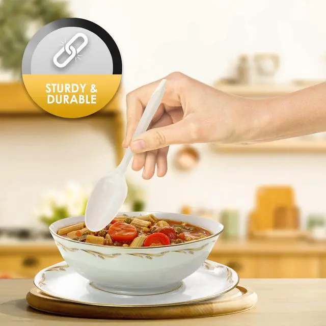 Alt view image 5 of 6 - Medium Weight Disposable Plastic Teaspoons,White,Bulk Pack,1000 Count