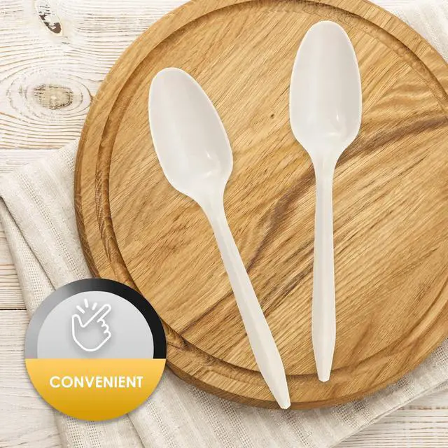 Alt view image 4 of 6 - Medium Weight Disposable Plastic Teaspoons,White,Bulk Pack,1000 Count