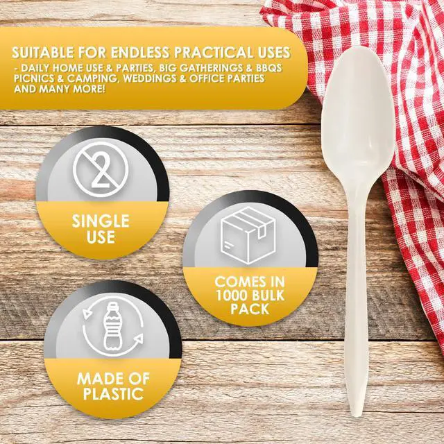 Alt view image 6 of 6 - Medium Weight Disposable Plastic Teaspoons,White,Bulk Pack,1000 Count
