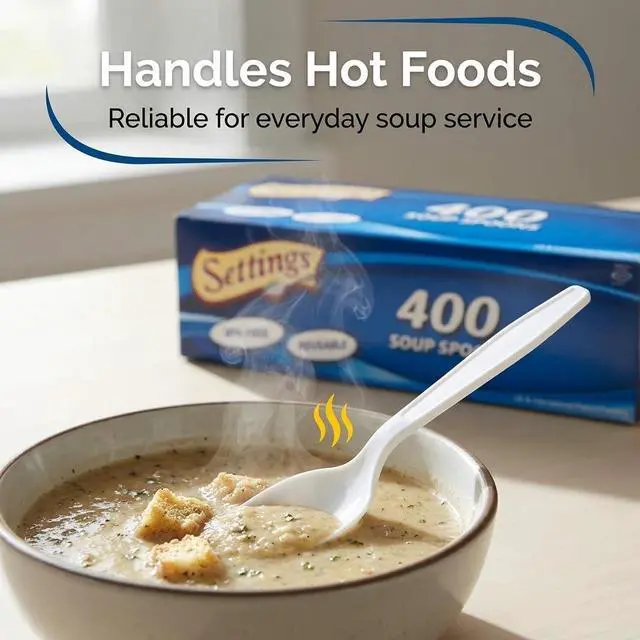 Alt view image 2 of 7 - Plastic Soup Spoons Heavy Duty Disposable White, 400 Count | Deep bowl BPA-free scoop for soups, stews, ramen & cereal; great for parties, weddings, catering & takeout meals