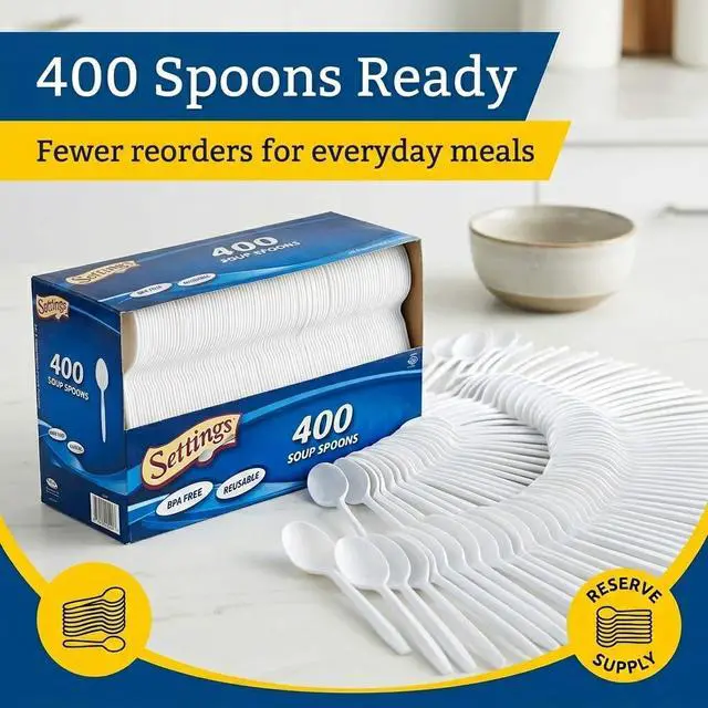 Alt view image 4 of 7 - Plastic Soup Spoons Heavy Duty Disposable White, 400 Count | Deep bowl BPA-free scoop for soups, stews, ramen & cereal; great for parties, weddings, catering & takeout meals