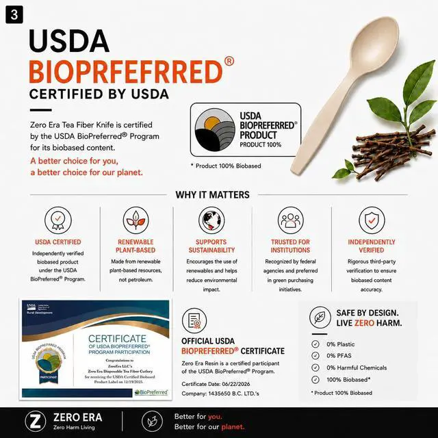 Alt view image 3 of 7 - Compostable & Biodegradable Disposable Spoon, 10 Count | Plastic-Free Plant-Based Tea Fiber Cutlery | Eco-Friendly | No PFAS | No Microplastics | USDA BioPreferred Certified | Made in Taiwan