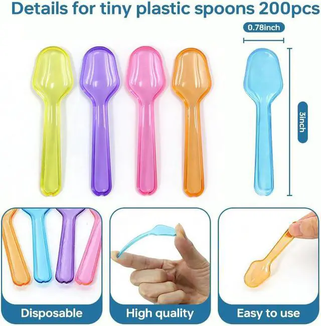 Alt view image 3 of 6 - 200pcs Mini Tasting Spoons for Desserts,Disposable Colorful Plastic Spoons | 3 Inch Sample Spoons for Ice Cream,Jelly&Yogurt,Suitable for Party,Seasonings Repackage,Tasting Supplies(5 Colors)
