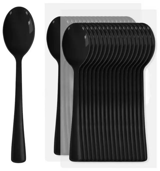 Main image of Black Plastic Spoons Disposable, 50 Count - 6.8 Inch Heavy Duty Disposable Cutlery Utensils BPA-Free Solid for Party, Picnic, Catering, Daily Use & More (Black)