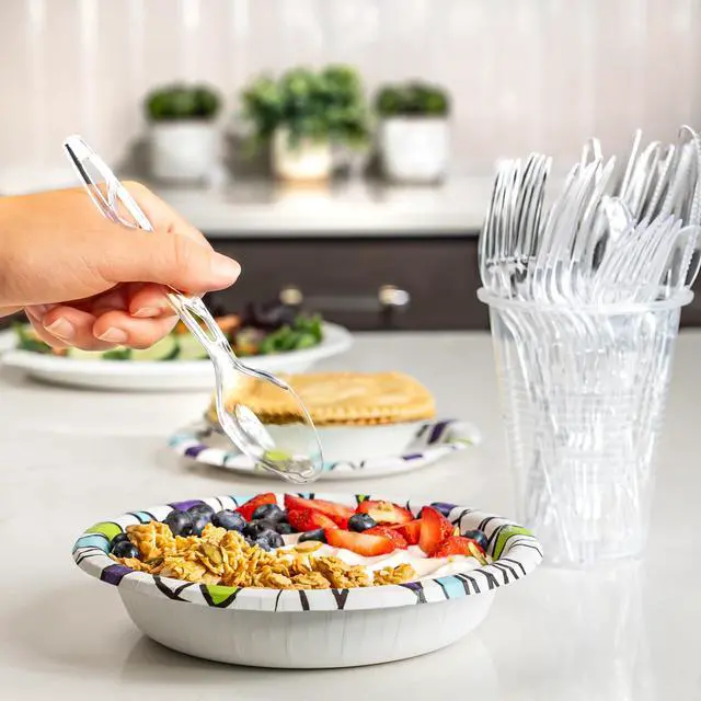 Alt view image 5 of 5 - Disposable Clear Plastic Spoons, Premium Quality, Party Supply for Events, Dinners, Picnics and Family Gatherings, 48 Count