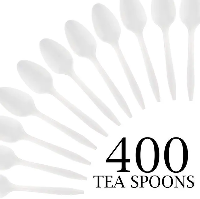 Alt view image 7 of 7 - Cutlery 400 Mediumweight White Disposable Plastic Tea Spoons