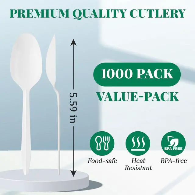 Alt view image 3 of 7 - 1000 Pack Plastic Teaspoons White, Disposable Spoons Bulk, Heat Resistant Disposable Spoons for Take out Restaurants, Family Gatherings, Outdoor Activities