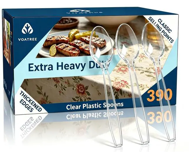 Main image of 390 Count Disposable Clear Plastic Spoon Heavy Duty,6.5 Inch,Bulk | Premium Quality, BPA-Free,Heat Resistant, Transparent, Crystal, for Everyday Use, Party Supply, Events,Wedding, Restaurant