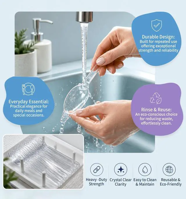 Alt view image 5 of 7 - 390 Count Disposable Clear Plastic Spoon Heavy Duty,6.5 Inch,Bulk | Premium Quality, BPA-Free,Heat Resistant, Transparent, Crystal, for Everyday Use, Party Supply, Events,Wedding, Restaurant