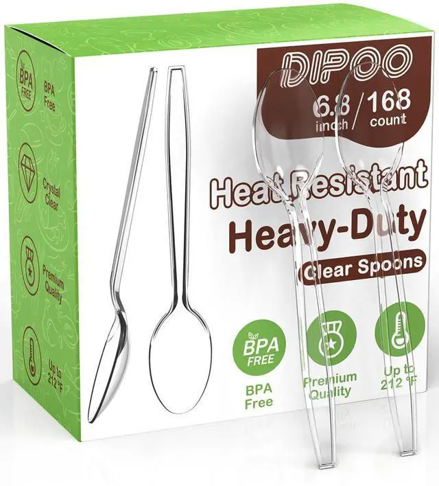 Main image of 6.8" Clear Plastic Spoons Heavy Duty, 168 Count | Heat Resistant & BPA Free, Solid and Durable Premium Disposable Spoons for Party Supply