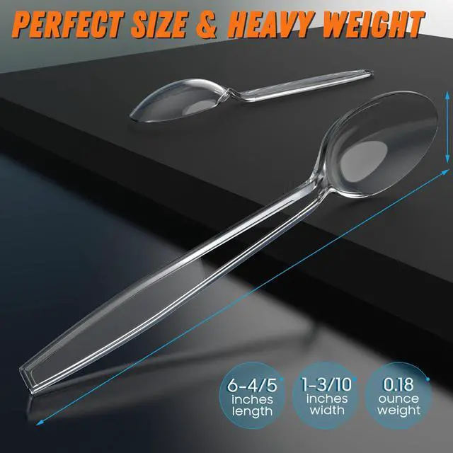 Alt view image 5 of 6 - 6.8" Clear Plastic Spoons Heavy Duty, 168 Count | Heat Resistant & BPA Free, Solid and Durable Premium Disposable Spoons for Party Supply
