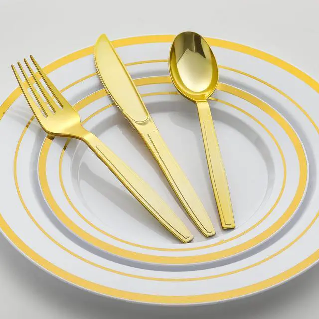 Alt view image 4 of 6 - 100 Gold Disposable Plastic Spoons, Heavy Weight Disposable Spoons Plastic Utensils for Parties, Weddings, Picnics, Big Event, Daily Use - BPA FREE
