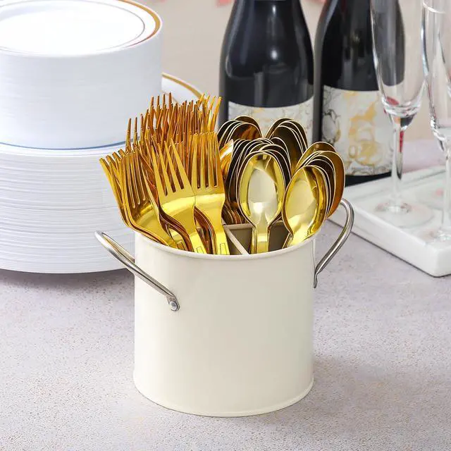 Alt view image 5 of 6 - 100 Gold Disposable Plastic Spoons, Heavy Weight Disposable Spoons Plastic Utensils for Parties, Weddings, Picnics, Big Event, Daily Use - BPA FREE