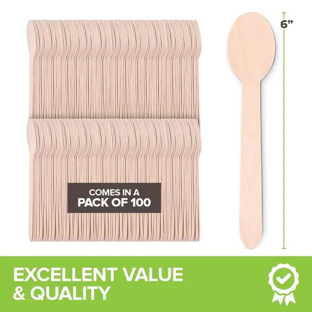 Alt view image 2 of 7 - 100% Wooden Disposable Spoons, (100 Count) Planet Friendly Utensils, Compostable Cutlery Spoons For Parties, Concession stands And Hosting