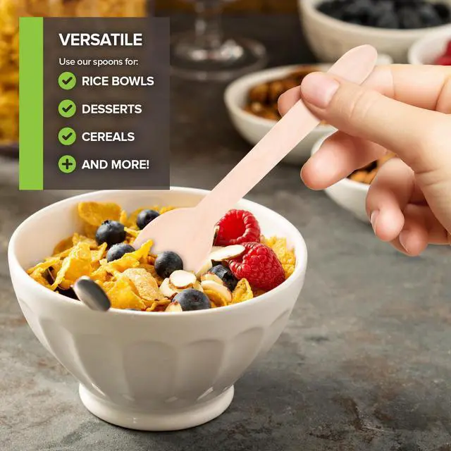 Alt view image 5 of 7 - 100% Wooden Disposable Spoons, (100 Count) Planet Friendly Utensils, Compostable Cutlery Spoons For Parties, Concession stands And Hosting