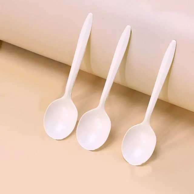 Alt view image 4 of 7 - Eco-Friendly 100 Pack Cornstarch Soup Spoons, Ivory Large Capacity 5.3" Disposable Spoons for Hot Soup Milk Shake Salad etc.