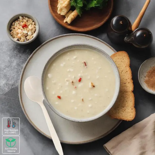 Alt view image 3 of 7 - Eco-Friendly 100 Pack Cornstarch Soup Spoons, Ivory Large Capacity 5.3" Disposable Spoons for Hot Soup Milk Shake Salad etc.