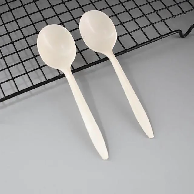 Alt view image 6 of 7 - Eco-Friendly 100 Pack Cornstarch Soup Spoons, Ivory Large Capacity 5.3" Disposable Spoons for Hot Soup Milk Shake Salad etc.