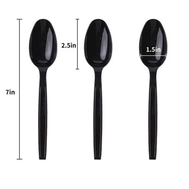 Alt view image 2 of 7 - Plastic Spoons Disposable Individually Packaged Spoons Black 7-Inch Commercial Take Away,Super Hard Mass Heavy Individually Wrapped 100 PCS
