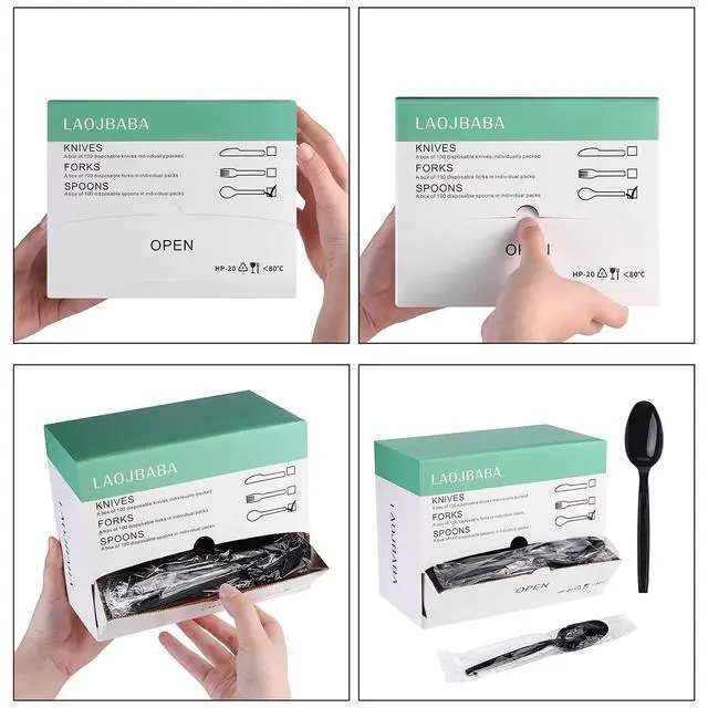 Alt view image 3 of 7 - Plastic Spoons Disposable Individually Packaged Spoons Black 7-Inch Commercial Take Away,Super Hard Mass Heavy Individually Wrapped 100 PCS