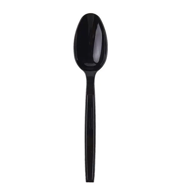 Alt view image 7 of 7 - Plastic Spoons Disposable Individually Packaged Spoons Black 7-Inch Commercial Take Away,Super Hard Mass Heavy Individually Wrapped 100 PCS